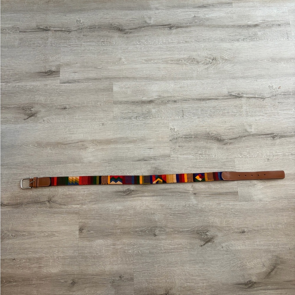 La Matera size 34 colorful Woven Belt with Brown Leather Accents